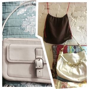 COACH BAG WHITE LEATHER + DUSTBAG + WRISTLET EUC